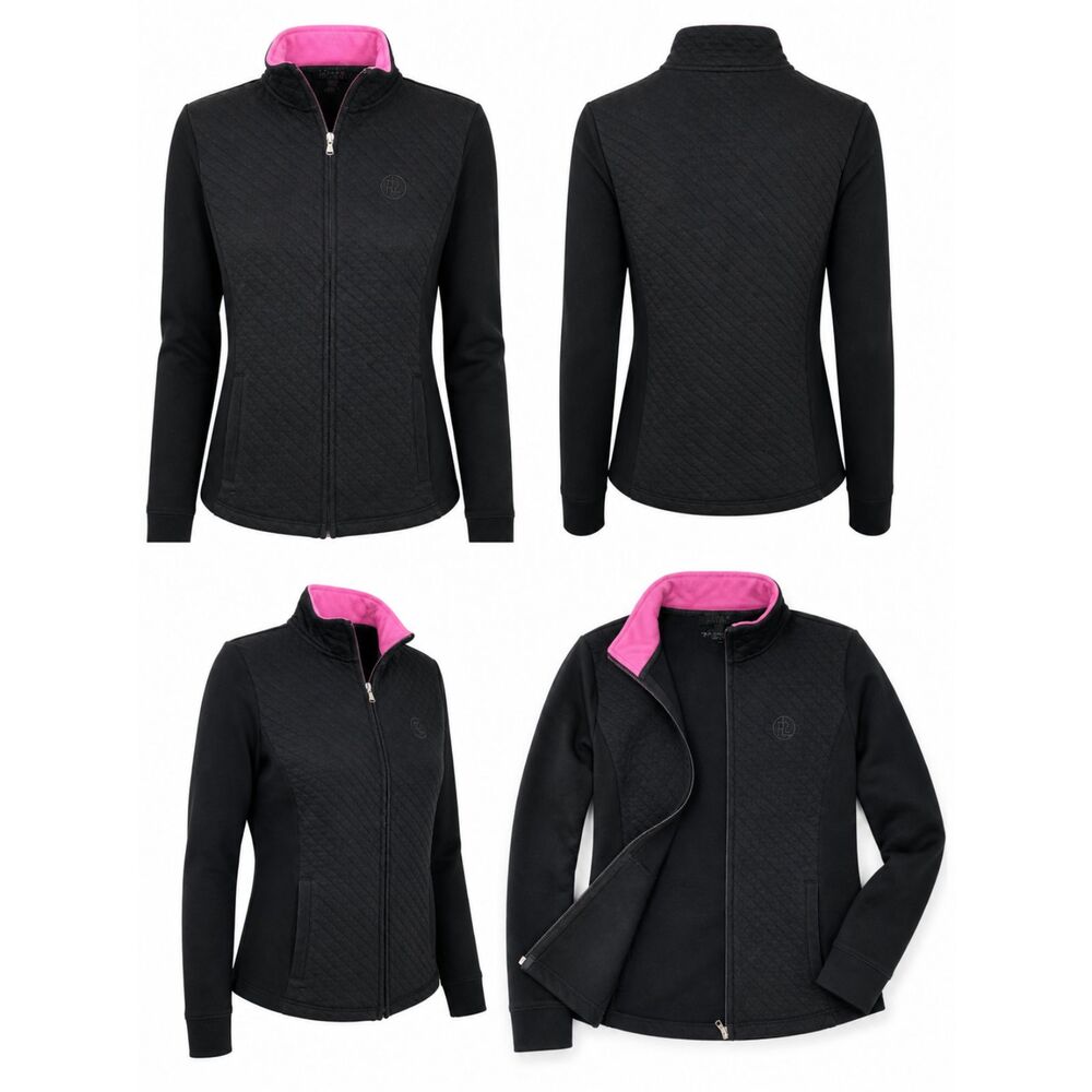 Lauren Ralph Lauren Quilted Zip Jacket Black Pink Trim Small